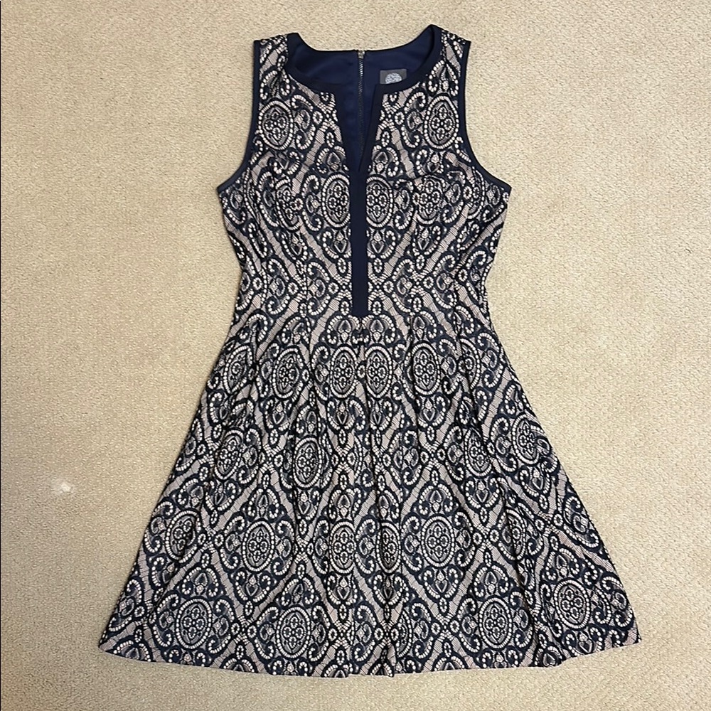 Vince Camuto Navy Overlay Lace Fit and Flare Dress Size 4